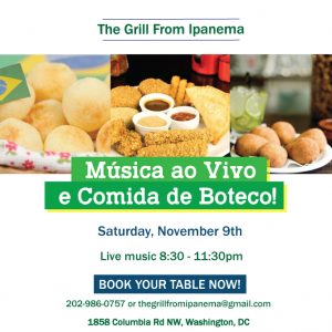 Live Music & Comida de Boteco Nov 9th 8:30pm-11:30pm