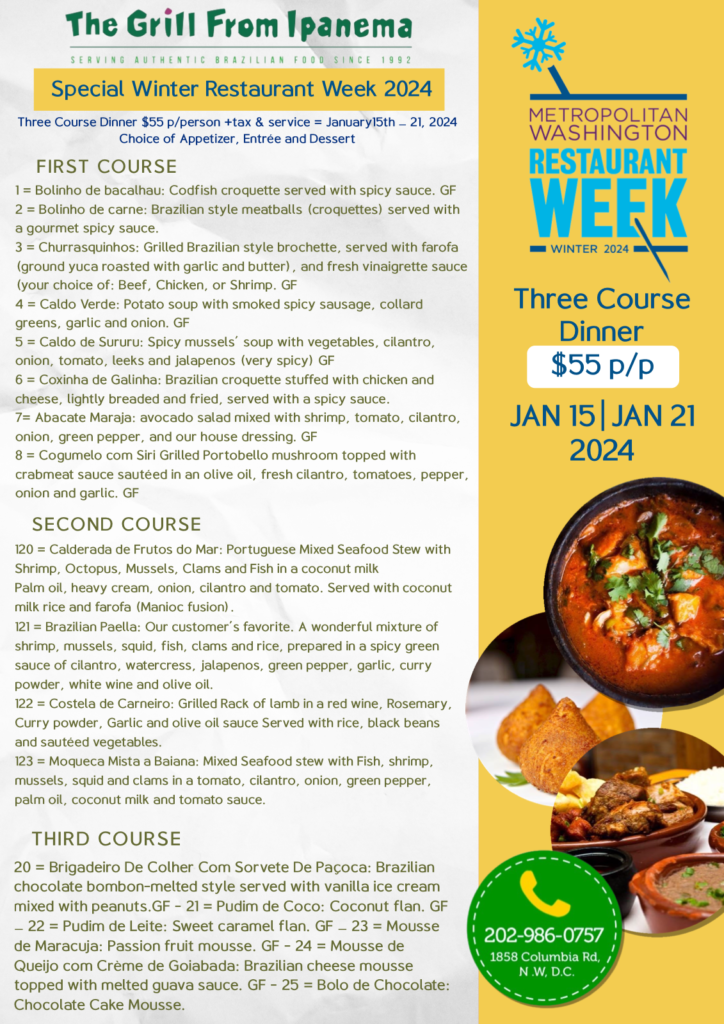 Celebrate Winter Restaurant Week in 2024 with us! 1/15 1/21! Come